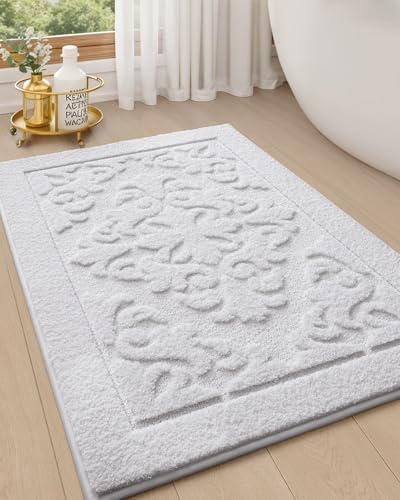 LUMI Ultra Absorbent Bathroom Rug Non Slip Rubber Backing, Machine Washable Bath Mat Soft Premium Microfiber, Elegant Floral Bath Rugs Quick Dry for Bathtub and Shower Floor, Decor, 17x30