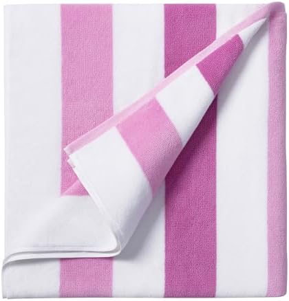 Large Beach Towel Oversized - 40"X70" Big Cute Beach Towels, Extra Large Thick Pink Stripe Towels, XL Wide Fluffy Swimming Towel Oversize, Giant Mauve Stripe Cotton Pool Towel for Adults