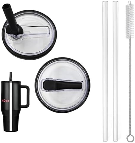 2 Pack 40 oz Tumbler Flip Straw Lid Replacement fit for HydroJug(Only), Spill Proof Splash Resistant Tumbler Lids,Reusable Leak Proof Tumbler Cover for Cup Accessories (Black)