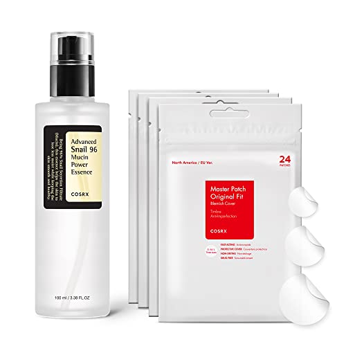 COSRX Post Acne Mark Recovery- Snail 96 Essence + Acne Pimple Master Pach (96 counts), Acne & Dark Spots Treatment, Long Lasting Hydration for Dull & Damaged Skin, Korean Skincare