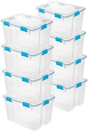 Sterilite 8-Pack Gasket Box, Weather-Resistant Storage Bins with Latching Lids, 80 Quart - Heavy-Duty Organizing Containers for Closet, Bathroom, and Office