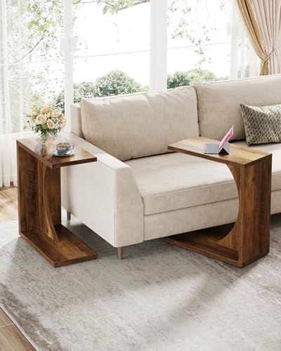 Tribesigns C-Shaped End Tables,C Table for Sofa, Couch Side Table for Living Room, Bedroom, Brown