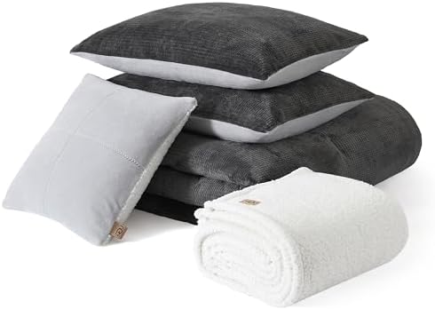 UGG Comforter Set 5 Piece Bed in a Bag with Throw Blanket, Decorative Pillow, Shams, and Reversible Comforter Hypoallergenic Washable Luxury Warm Fluffy Bedding Set, Charcoal Grey, King Size (Remina)