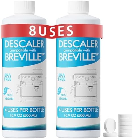 8 Uses Breville Compatible Descaling Solution, 2 Years Descaler Kit Come with 8 Cleaning Tablets, Maintenance Kit Specially Designed to Clean Breville Machines (4 Use Each Bottle, 2 Bottles)