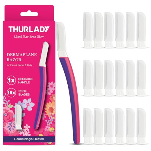 Dermaplane Razor for Women Face, 1 Reusable Handle with 19 Microblades, Face Razors for Women, Dermaplaning Tool, Peach Fuzz Remover, Gentle Facial Hair Removal and Eyebrow Shaping, Fuchsia