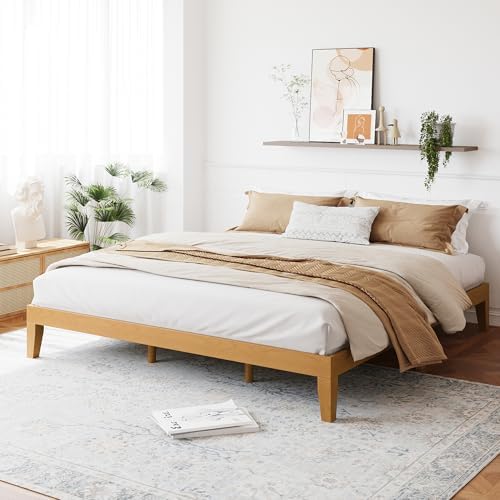 COLAMY 12 Inch King Size Platform Bed Frame,Sturdy Wood Bed Frame with Wood Slat Support, No Box Spring Needed, Easy Assembly(Rustic Pine)