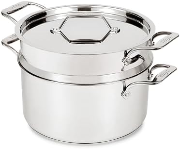 All-Clad Stockpot 8 qt Stainless Steel Multipot With Insert & Lid, Stainless Steel Pot, Induction, Oven Broiler Safe 600F Skillet, Professional Cookware, Silver