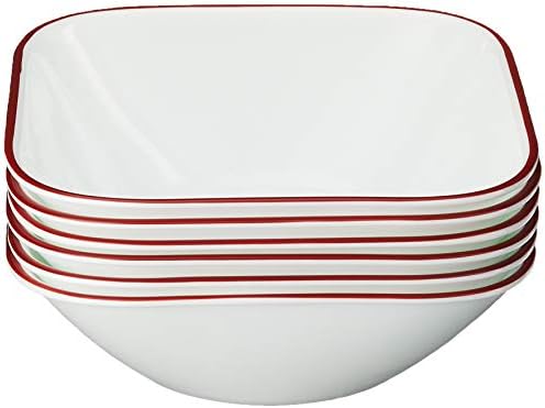 Corelle Vitrelle 6-Piece (22-Oz) 6.25" Wide Cereal Soup Bowls, Triple Layer Glass and Chip Resistant, Lightweight Square Dinnerware Bowl Set, Splendor