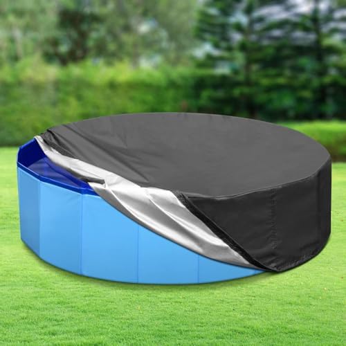 97 inch Foldable Dog Pet Bath Pool Cover, Portable Round Collapsible Pool Cover with Oxford Cloth Material and Drawstring Design for Dog Pet Pool, Waterproof and Dustproof (Black)