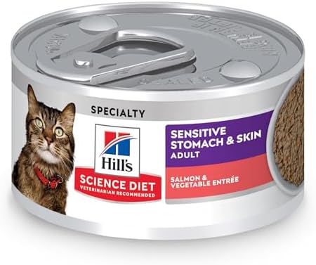 Hill's Science Diet Sensitive Stomach & Skin, Adult 1-6, Stomach & Skin Sensitivity Support, Wet Cat Food, Salmon & Vegetables Minced, 2.9 oz Can, Case of 24