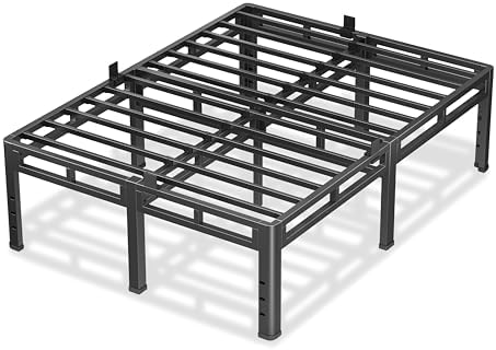 NKZ 24 Inch Queen Size Bed Frame, Metal Bed Frame & Box Spring 2 in 1 Platform with Round Corner Legs, 4000Lbs Heavy Duty Metal Frame, Mattress Slide Stopper, Headboard Hole, Noise-Free, Easy Assembly