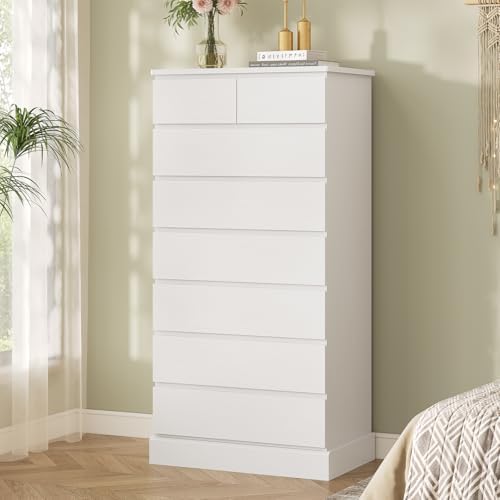 Hasuit White Tall Dresser for Bedroom, 59.6'' High 8 Drawer Dresser, Modern Chest of Drawers Storage Organizer for Closet, Taller Clothes Storage Tower with Ample Storage Space