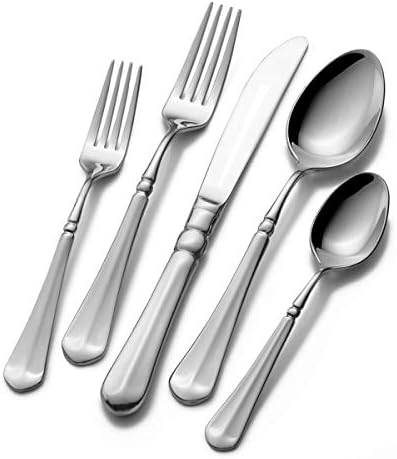 Mikasa French Countryside Flatware Set for 12, 65 Piece 18/10 Stainless Steel Silverware with Elegant Scroll Design and Serving Utensils, Durable Dinnerware Service