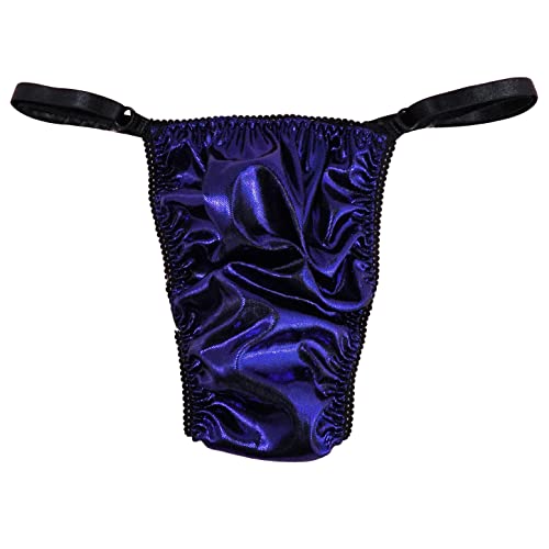 Ania's Poison Sissy Thong Panties Royal Blue Foil Shiny Sparkle Triangle T-thong Adjustable Men's Thong Panties