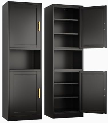 Tall Narrow Storage Cabinet 66.93" H Tall Bathroom Cabinet Metal Pantry Cabinets, 4 Adjustable Shelves for Kitchen, Home Office, Living Room, Dinning Room (20 inches Wide Black)