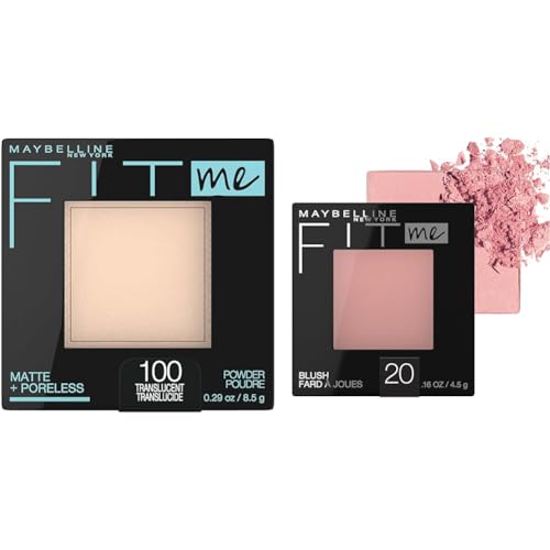 Maybelline Fit Me Matte + Poreless Pressed Powder, Translucent, 1 Count & Fit Me Powder Blush, Mauve, 1 Count