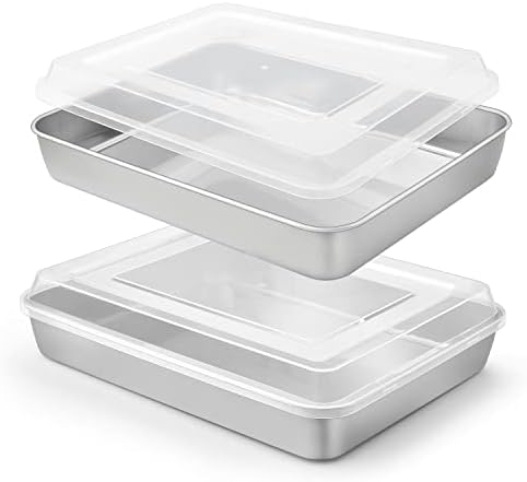 Herogo Baking Pan with Lid, 9 x 12 Inch Stainless Steel Lasagna Pan Deep, Rectangle Cakes Bakeware with Lid for Brownies Casseroles, Dishwasher Safe