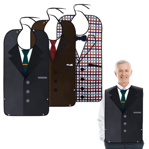 Adult Bibs, Bibs for Men Eating Washable, Reusable Adult Clothing Protectors with Crumb Catcher (Style 1 with Straps)