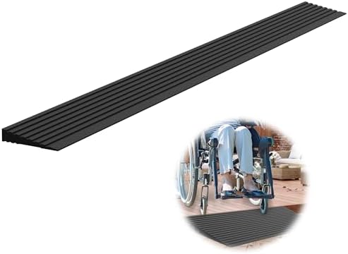 0.6" Rise Threshold Ramps for Doorways, 2000 Lbs Load Capacity, 35.5" Wide Natural Rubber Power Wheelchair Ramp is Adjustable and Cuttable for Doorways, Curb, Sweeper, Power Scooters, Bathroom