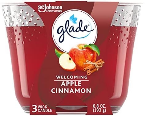 Glade Candle Apple Cinnamon, Fragrance Candle Infused With Essential Oils, Air Freshener Candle, 3-Wick Candle, 6.8 Oz
