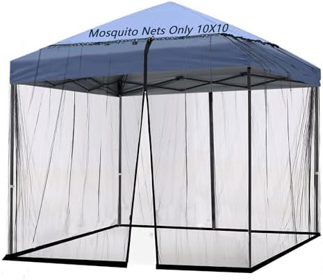 10x10 Mosquito Netting for Patio Camping Gazebo/Pop Up Canopy Tent,Double Door Side Screen Easy Installation Black(Only Mosquito Net No Frame) (Around 10x10FT)