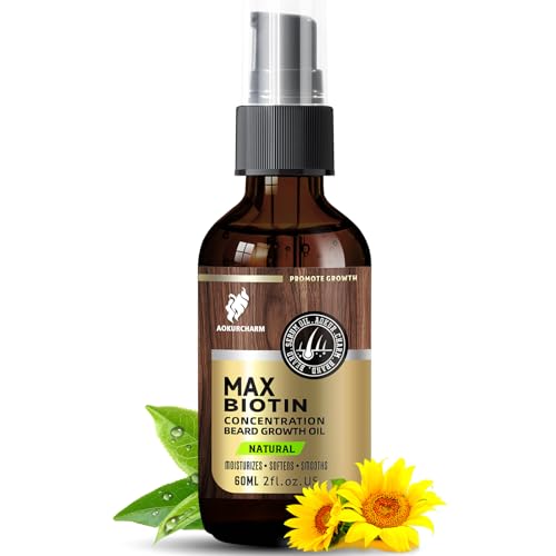 Biotin Beard Oil for Men – Growth & Softening Serum with Castor, Vitamin B5 & Grape Seed – Non-Greasy, Fast-Absorbing Leave-In Conditioner for Patchy or Coarse Beards – Mustache Oil Gift – 2 oz
