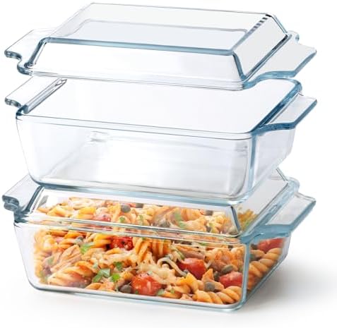 Set of 2 Glass Casserole Dish With Glass Lid, Rectangular 5.7in x 7in Glass Baking Dish Oven Safe, Mini Casserole Dish with Lid