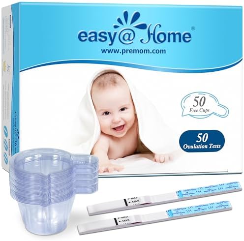 Easy@Home Ovulation Test Predictor Kit : Accurate Fertility Test for Women (Width of 5mm), Fertility Monitor Test Strips, 50 LH Strips with 50 Urine Cups