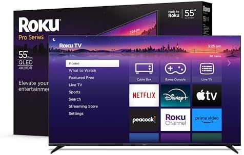 Roku Smart TV – 55-Inch Pro Series 4K QLED RokuTV with Backlit Roku Voice Remote Pro, Dolby Vision IQ, 120Hz Refresh Rate – Live Local News, Sports, Gaming