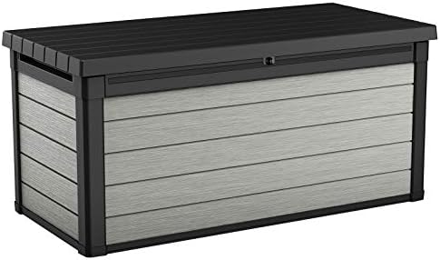 Keter Denali 150 Gallon Resin Large Deck Box with Double Wall 20mm Panels - Paintable and Drillable-Organization and Storage for Patio Storage Box and Outdoor Items, Grey & Black