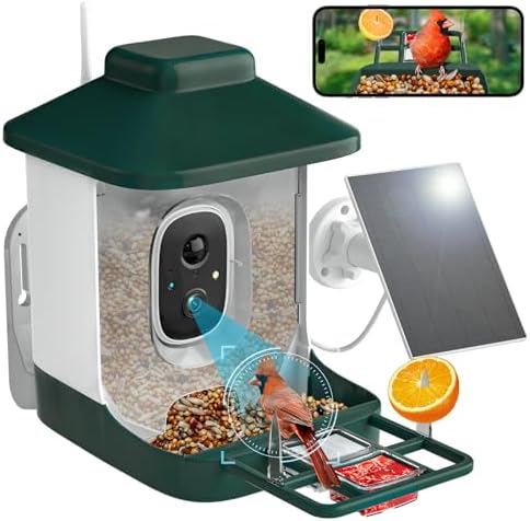 1 Year AI Smart Bird Feeder with Camera, AI Identify Bi rd Species Solar Powered,1080p Live Video Bird Feeder Camera, 2.4Ghz WiFi,Nstant Arrival Alerts - Best Gifts for Bi rd Lover