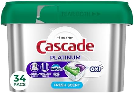 Cascade Platinum Dishwasher Pods, Dishwasher Detergent, Dish Detergent Soap, Fresh, 34 count