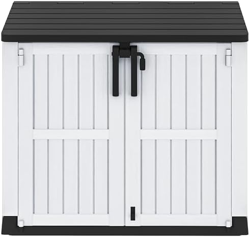 DWVO 36 cu ft Tool Storage Shed, Storage for Bakcyard, Patio, and Garden, Resin Plastic Shed with Sloped Lid, Lockable Door, and Wood Grain Finish, Light Gray