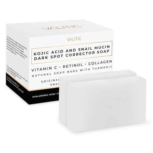 VALITIC Snail Mucin Cleanser Soap Bar with Turmeric and Kojic Acid Dark Spot Corrector – Anti Aging and Purifying Skin Care Snail Secretion for Intense Hydration and Moisturization – 2 Pack