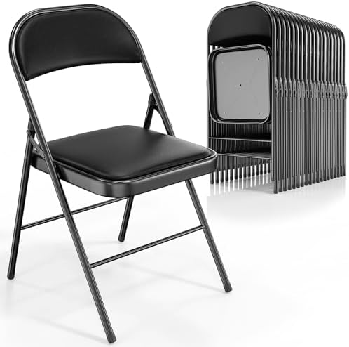 VINGLI 20 Pack Folding Chairs with Padded Seats, Metal Frame with Pu Leather Seat & Back, Capacity 350 lbs, Black