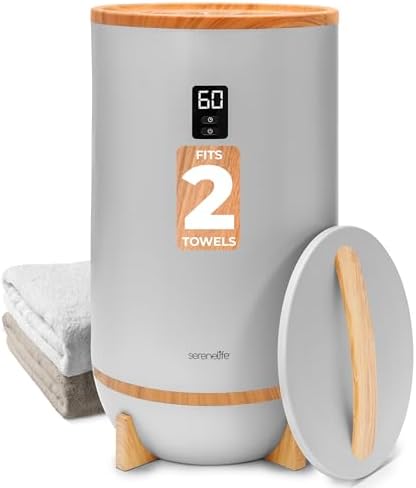SereneLife Single Touch Towel & Blanket Warmer with Fragrant Disc Holder and LED Ring (Gray), Large, Grey