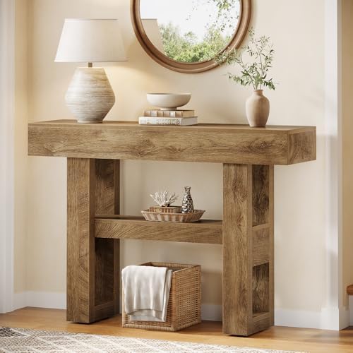 Tribesigns 41.34-Inch Farmhouse Console Table, 2-Tier Narrow Sofa Table Behind The Couch, Entryway Furniture with Storage Shelves for Hallway Foyer Living Room, Light Brown