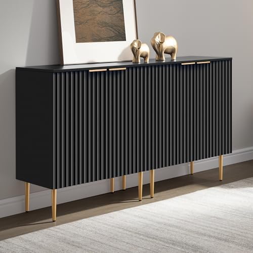 SICOTAS 57" Modern Sideboard Buffet Cabinet - Elegant Storage Credenza with 4 Doors & Adjustable Shelf, Space-Saving Console Coffee Bar Table for Entryway, Kitchen, Living Room or Hallway
