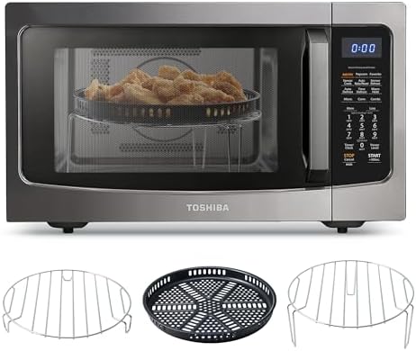 Toshiba Air Fryer Combo 4-in-1 Countertop Microwave Oven, Smart Sensor, Convection, Mute Function, Position Memory 13.6" Turntable, 1.5 Cu Ft, 1000W, Black, ML-EC42P(BS)