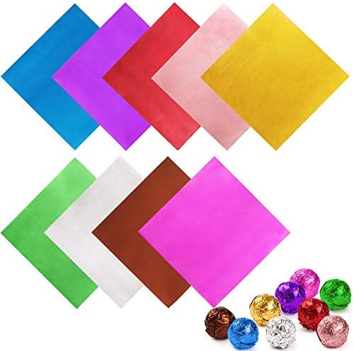 LotFancy Foil Candy Wrappers for Chocolates, 4x4 inch, 900 Pcs Aluminum Candy Wrapping Paper, Square Colored Foil Sheets for DIY Homemade Candies Party Favors Decorations, 9 Colors