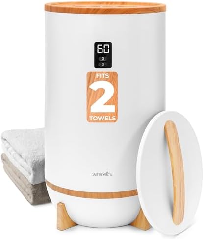 SereneLife Single Touch Blanket Warmer with Fragrant Disc Holder and LED Ring Red, Perfect Size for Two Large Bath Towels, Automatically Shut Off Feature (Natural), Bamboo