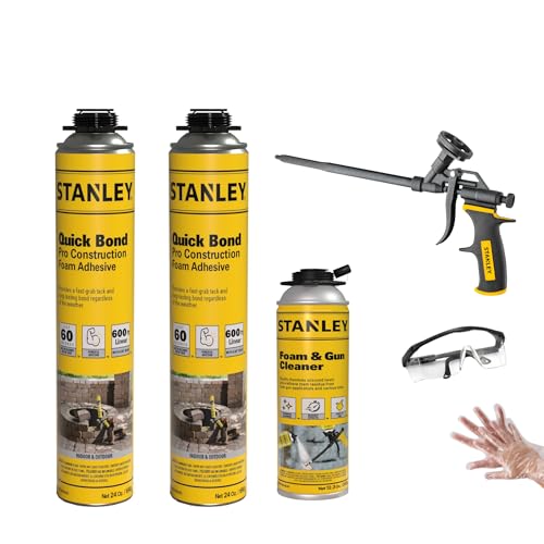 Stanley Quick Bond Adhesive Foam - 2x24oz, Reliable Bond Adhesive for Various Materials, Strong bonding, No Mixing, Gun Use, Including Gun, Cleaner | 2 Pack