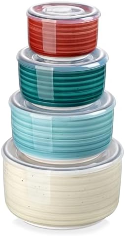 vancasso Bonbon Ceramic Mixing Bowls with Lids Set of 4, Multi-color Nesting Serving Bowls for Food Prep, Storage, Microwave and Dishwasher Safe, 60/36/20/10 oz, Stylish and Functional Design