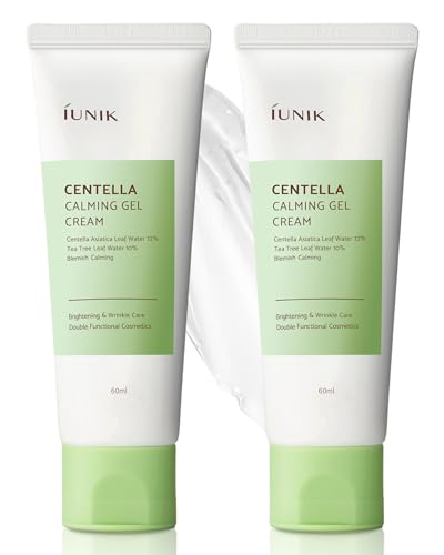 IUNIK Centella 70% Calming Gel Cream Vegan Non-Sticky Moisturizing Blemish Care w/Centella Asiatica Tea Tree 10% Soothes Acne Rosacea Oily & Sensitive Skin Korean Skincare BOGO 1+1