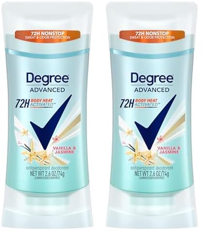 Degree Advanced Protection Antiperspirant Deodorant Vanilla & Jasmine for 72-Hour Sweat & Odor Control for Women, with Body Heat Activated Technology, 2.6 oz (Pack of 2)