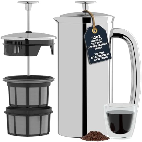 ESPRO P7 French Press Coffee Maker - Double-Walled Stainless Steel Insulated with Micro-Filter, 32 Ounces, Polished Stainless Steel