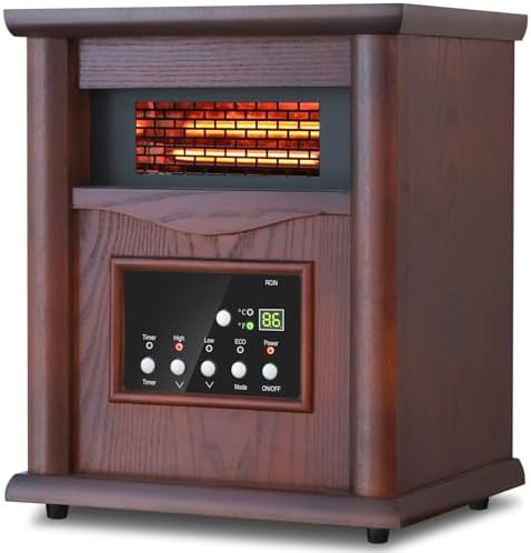 LifePlus Electric Infrared Space Heaters for Indoor Room Use, 1500W Box Space Heater with Wood Frame, Remote Control and Timer, Multiple Security Protections, Nice for Living Room Home Office