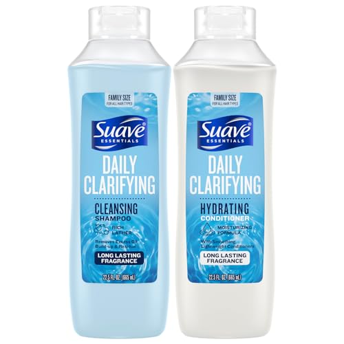 Suave Shampoo & Conditioner Set, Clarifying & Hydrating – Build Up & Residue Removal Formulas for Beautiful, Shiny Hair, 22.5 Oz Ea (2 Piece Set)
