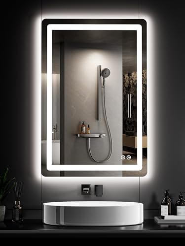Led Bathroom Mirror, 36x24 Bathroom Vanity Mirror for Wall with Light, IP54 Enhanced Anti-Fog, Dimmable 3 Colors, Memory Function, Backlit and Front Lit, Shatter-Proof Glass, Plug-in/Hardwired