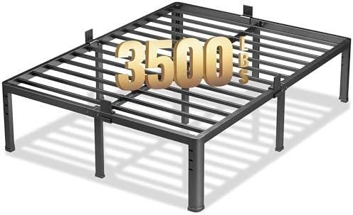 NKZ 18 Inch Metal Platform Bed Frame,Queen Bed Frame with Storage Space, No Box Spring Needed, Easy Assembly, Noise Free, 3,500 lbs Heavy Duty Steel Slats Support